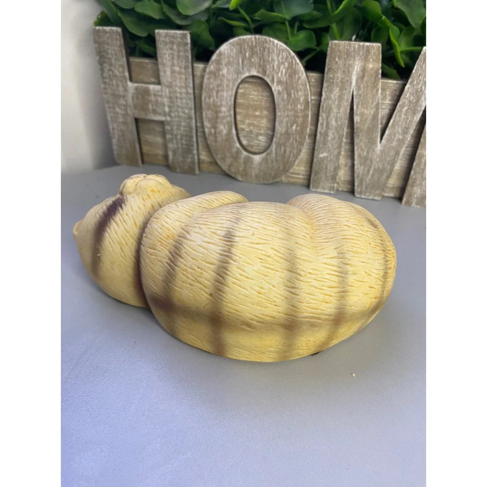Sleeping Cat Figurine Adorable Cream Orange Tabby Kitten Statue‎ Home Decor